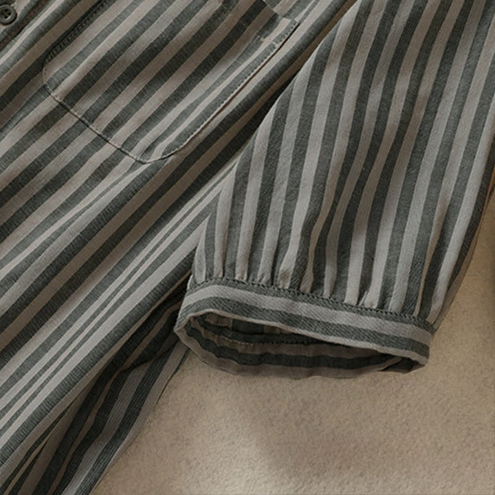 Buddha Stones Summer Casual Button-Up Striped Women's Short Sleeve Shirts With Patch Pocket - image 5