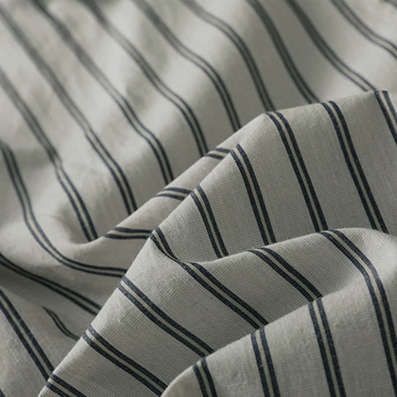 Buddha Stones Spring Summer Casual Minimalist Button-Up Striped Contrast Trim Women's Long Sleeve Shirts With Patch Pocket - image 9