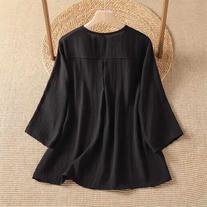 Buddha Stones Spring Casual Minimalist Button-Up Solid Women's Three-Quarter Sleeve Shirts With Patch Pocket - image 23