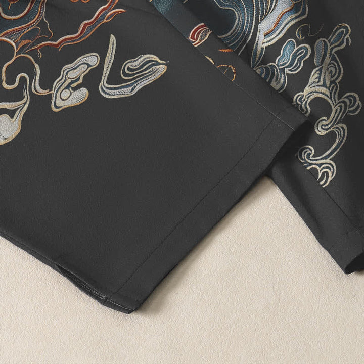 Buddha Stones Pure Cotton Cloud Pine Wave Pattern Drawstring Men's Tapered Pants With Pockets - image 5