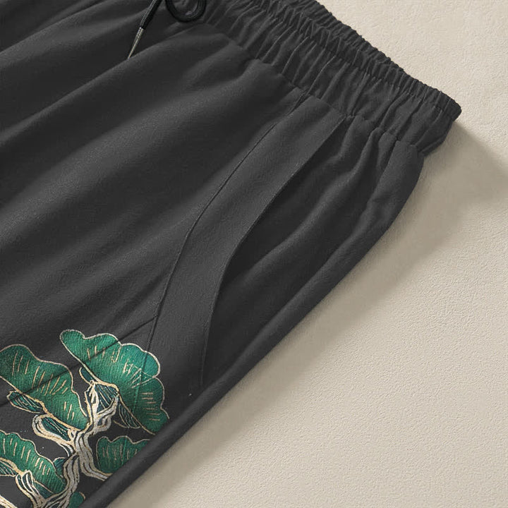 Buddha Stones Pure Cotton Cloud Pine Wave Pattern Drawstring Men's Tapered Pants With Pockets - image 4