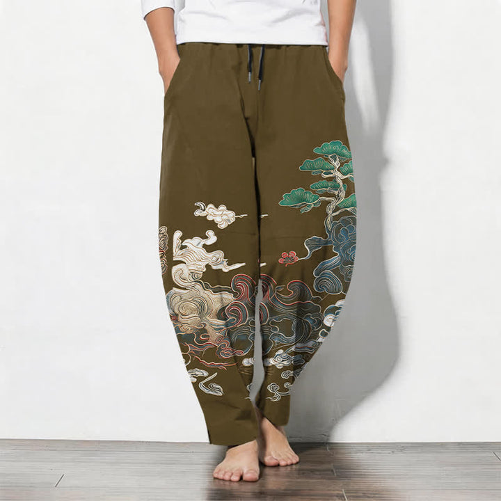Buddha Stones Pure Cotton Cloud Pine Wave Pattern Drawstring Men's Tapered Pants With Pockets - DarkGoldenrod - US/UK/AU50，EU60 (5XL) - image 11