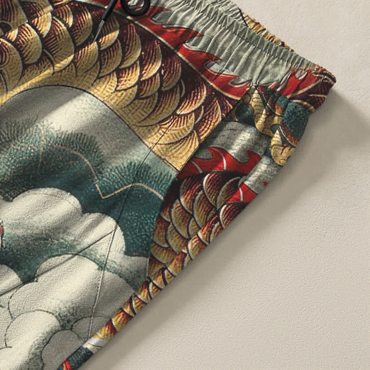 Buddha Stones Pure Cotton Cloud Dragon Pattern Drawstring Men's Tapered Pants With Pockets - image 4