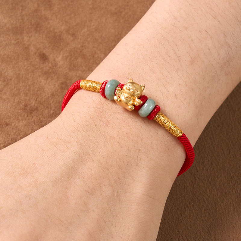 Buddha Stones Hand-Woven Red String Lucky Cat Beads Connection Bracelet - image 8