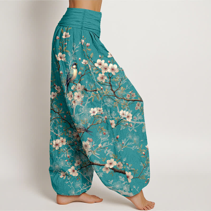 Buddha Stones Cotton Bird Blossom Branch Pattern Women's Elastic Waist Harem Pants - image 2
