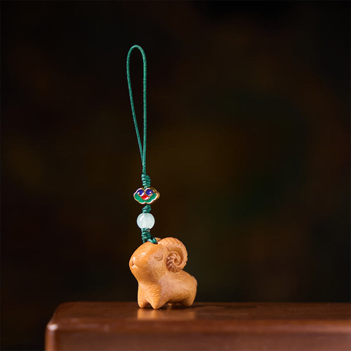 Buddha Stones Hand Carved Sandalwood Goat Positive Keychains - image 8