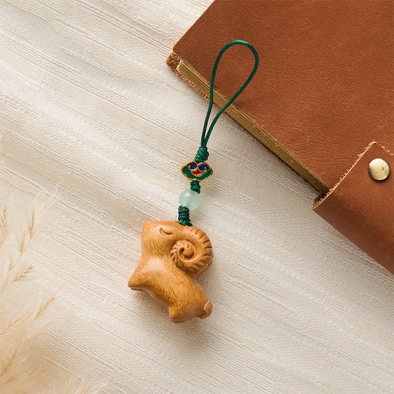 Buddha Stones Hand Carved Sandalwood Goat Positive Keychains - image 11