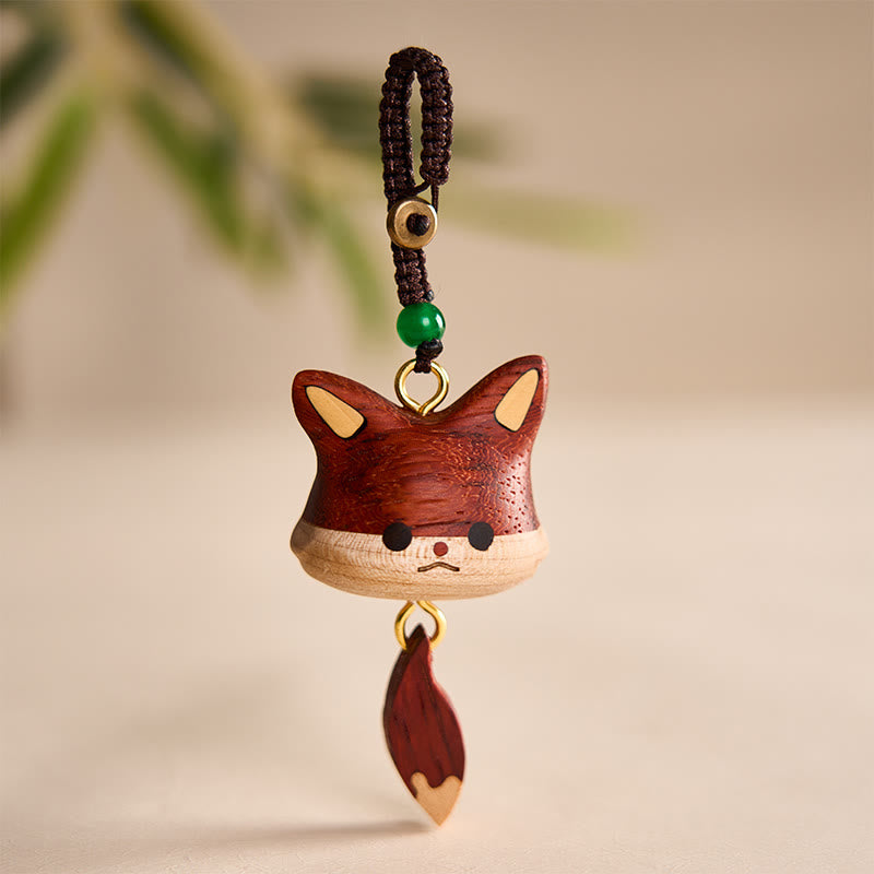 Buddha Stones Hand Carved Natural Wood Fox Balance Keychains - Red Fox - image 0