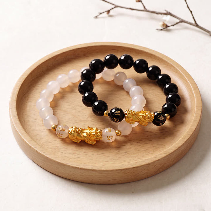 Buddha Stones Black Obsidian Chalcedony Pi Xiu Om Mani Padme Hum Purification Bracelet - image 12