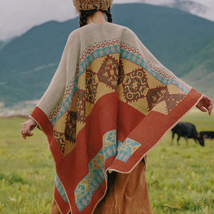 Buddha Stones Tibetan Shawl Diamond Pattern Winter Warm Cloak Scarf - image 3