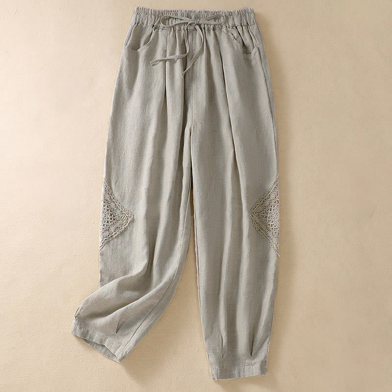 Buddha Stones Summer Women's Drawstring Harem Pants With Pockets - Linen - US8-10，UK/AU12-14，EU40-42 (2XL) - image 13