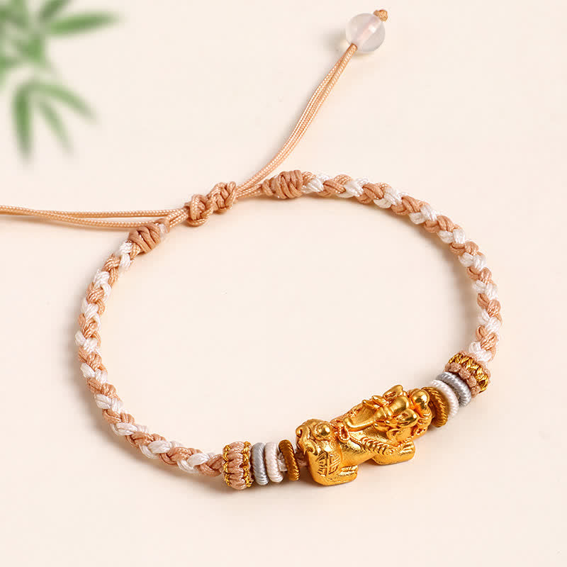 Buddha Stones White Agate Copper Pi Xiu Auspicioisness Hand-Woven Bracelet - image 5
