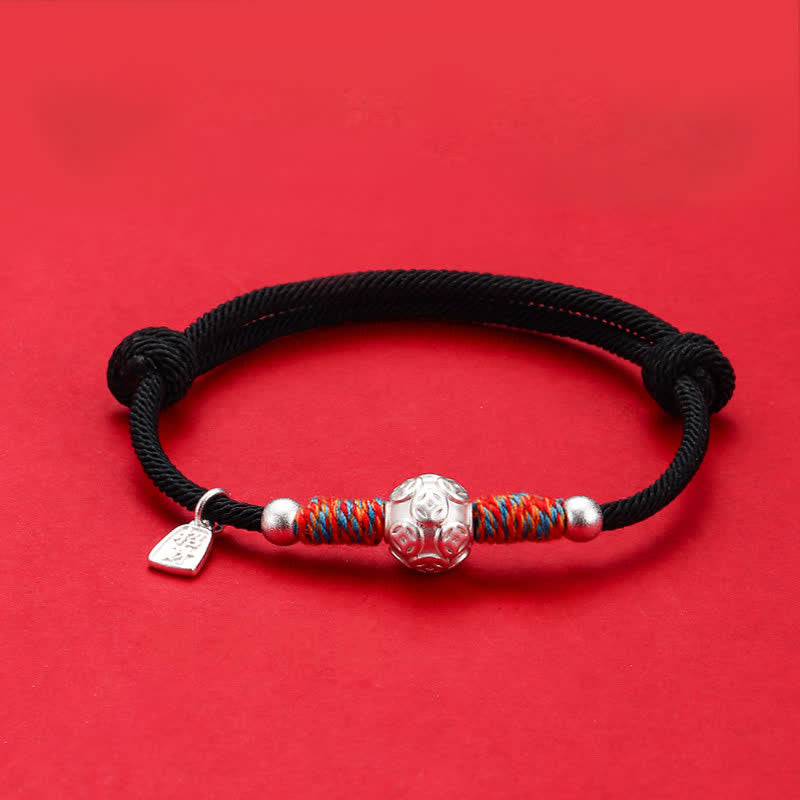 Buddha Stones 999 Sterling Silver Red String Protection Hand-Woven Bracelet - Silvery Chinese Coin Black Cord - image 20