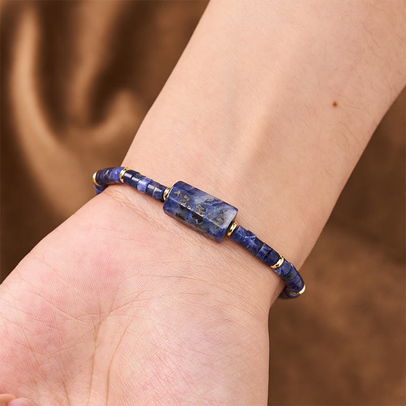 Buddha Stones Amethyst Amazonite Strawberry Quartz Sodalite Truth Faceted Cylinder Accent Bracelet - image 14