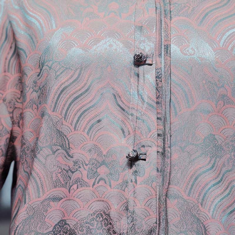 Buddha Stones Fall Vintage Tang Style Mandarin Collar Abstract Waves Men's Long Sleeve Shirts - image 13