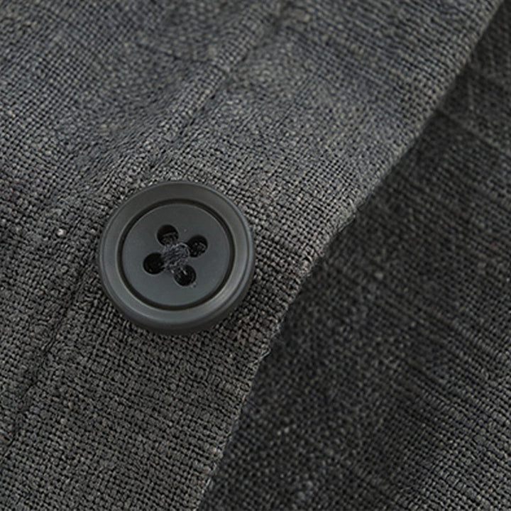 Buddha Stones Fall Casual Minimalist Button-Up Solid Ramie Men's Jacket With Pockets - image 9