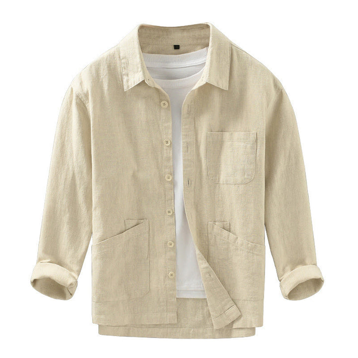 Buddha Stones Fall Casual Minimalist Button-Up Solid Ramie Men's Jacket With Pockets - image 14