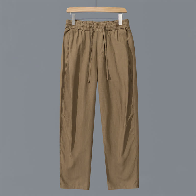Buddha Stones Spring Summer Casual Drawstring Solid Linen Long Pants Men's Straight Leg Pants With Pockets - Tan - US/UK/AU42，EU52 (3XL) - image 11