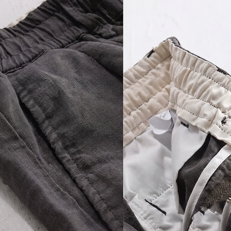 Buddha Stones Spring Summer Casual Drawstring Zipper Design Solid Linen Long Pants Men's Straight Leg Pants With Pockets - image 6