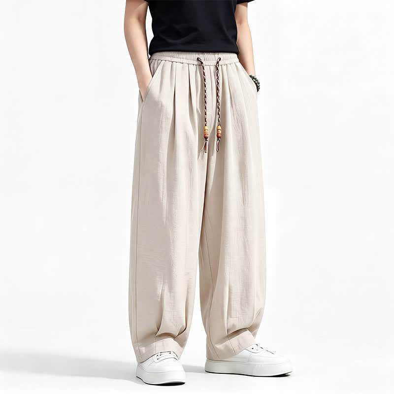 Buddha Stones Spring Summer Casual Drawstring Elastic Waist Solid Long Pants Men's Straight Leg Pants With Pockets - image 18