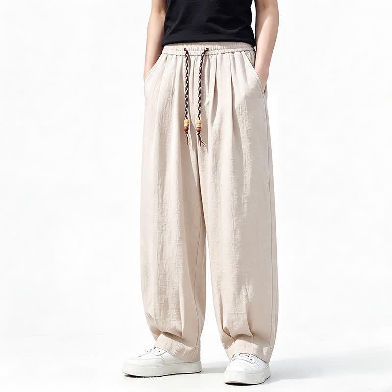 Buddha Stones Spring Summer Casual Drawstring Elastic Waist Solid Long Pants Men's Straight Leg Pants With Pockets - AntiqueWhite - US/UK/AU46，EU56 (5XL) - image 17