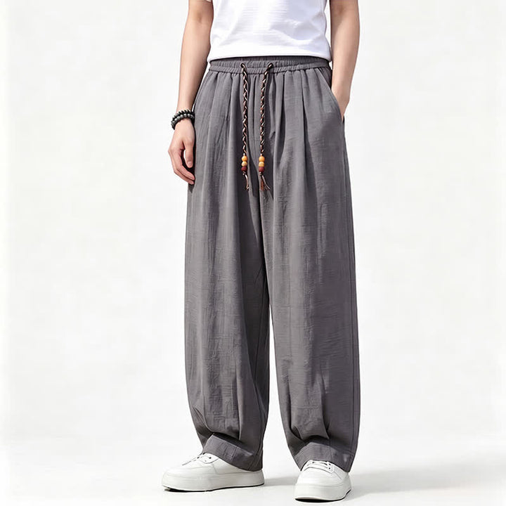Buddha Stones Spring Summer Casual Drawstring Elastic Waist Solid Long Pants Men's Straight Leg Pants With Pockets - DimGray - US/UK/AU46，EU56 (5XL) - image 0