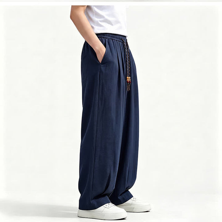 Buddha Stones Spring Summer Casual Drawstring Elastic Waist Solid Long Pants Men's Straight Leg Pants With Pockets - image 15