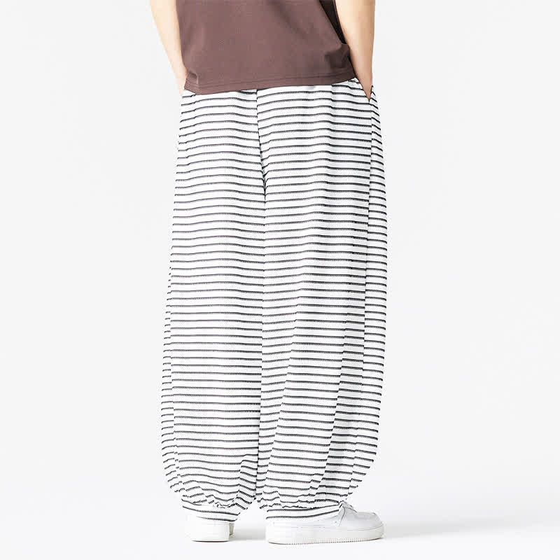 Buddha Stones Fall Casual Minimalist Drawstring Striped Design Ankle Pants Men's Straight Leg Pants With Pocket - image 18