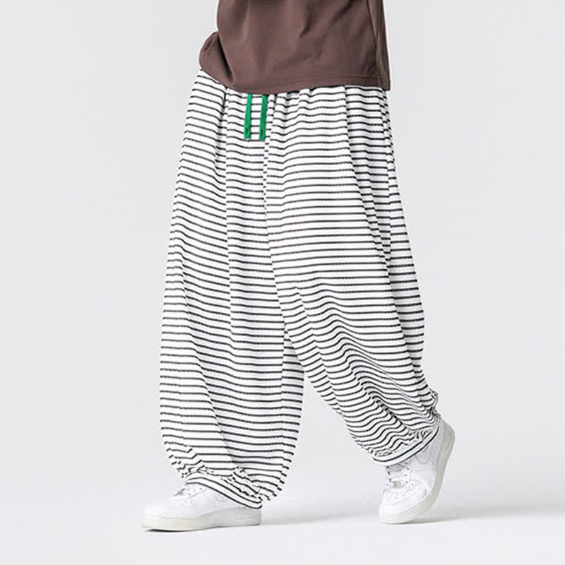 Buddha Stones Fall Casual Minimalist Drawstring Striped Design Ankle Pants Men's Straight Leg Pants With Pocket - image 16