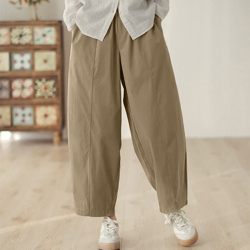 Buddha Stones Simple Lines Design Ankle-Length Women's Harem Pants With Pockets - Tan - US8-10，UK/AU12-14，EU40-42 (2XL) - image 5