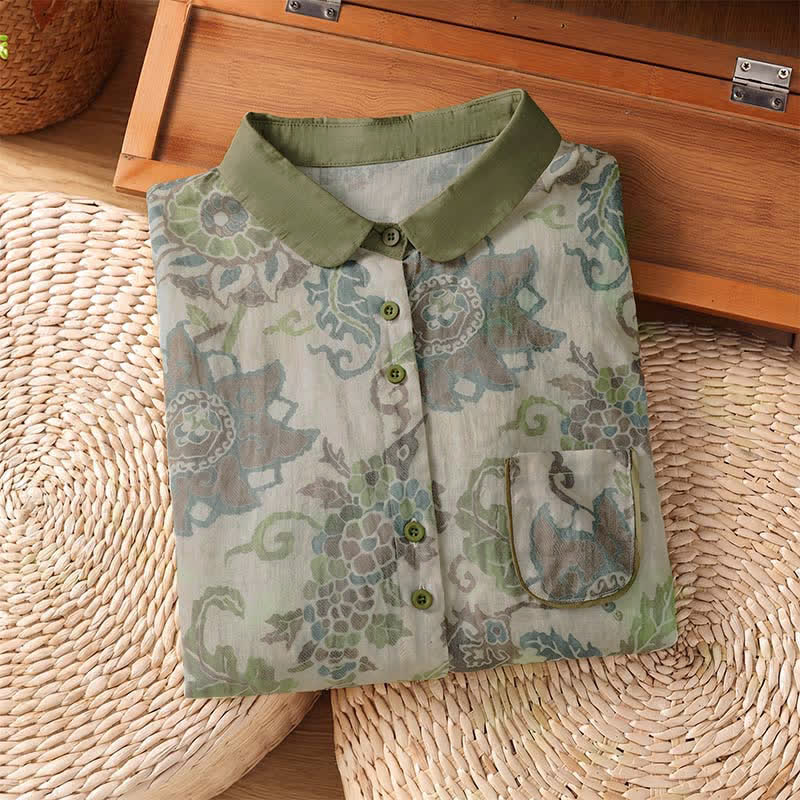 Buddha Stones Spring Summer Casual Vintage Button-Up Floral Women's Long Sleeve Shirts With Pocket - image 12