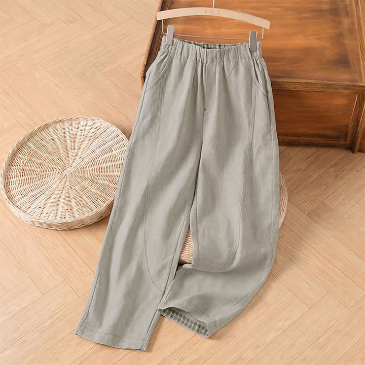 Buddha Stones Spring Summer Casual Minimalist Solid Ankle Pants Women's Straight Leg Pants With Pocket - Linen - US8-10, UK/AU12-14, EU40-42 (2XL) - image 0