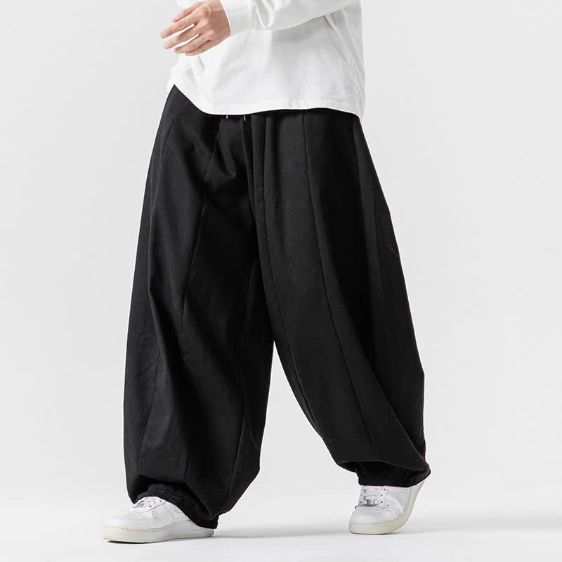 Buddha Stones Fall Casual Simple Drawstring Solid Cotton Long Pants Men's Straight Leg Pants With Pockets - image 8