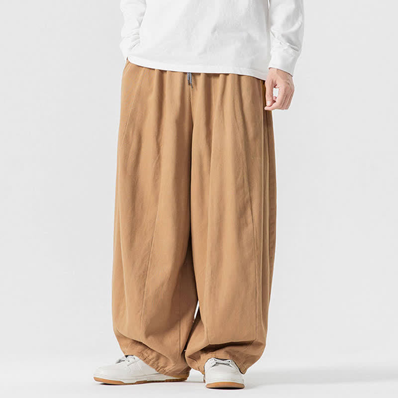 Buddha Stones Fall Casual Simple Drawstring Solid Cotton Long Pants Men's Straight Leg Pants With Pockets - Goldenrod - US/UK/AU46，EU56 (5XL) - image 33