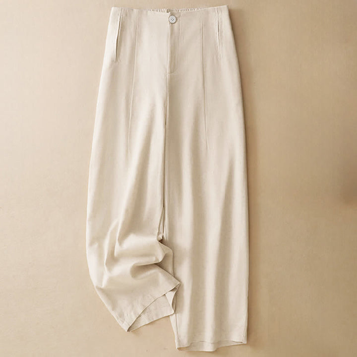 Buddha Stones Summer Minimalist Button-Up High Waist Solid Linen Women's Harem Pants With Pockets  - Linen - US12，UK/AU16，EU44 (3XL) - image 9
