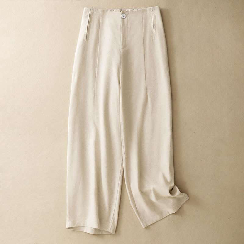 Buddha Stones Summer Minimalist Button-Up High Waist Solid Linen Women's Harem Pants With Pockets  - image 11