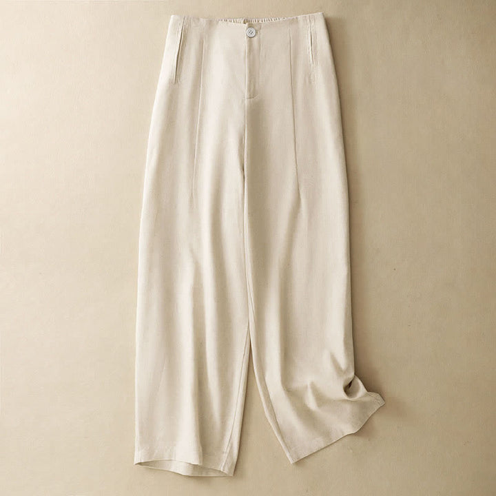 Buddha Stones Summer Minimalist Button-Up High Waist Solid Linen Women's Harem Pants With Pockets  - image 11