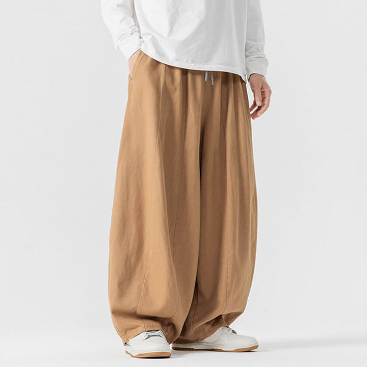 Buddha Stones Fall Casual Simple Drawstring Solid Cotton Long Pants Men's Straight Leg Pants With Pockets - image 35