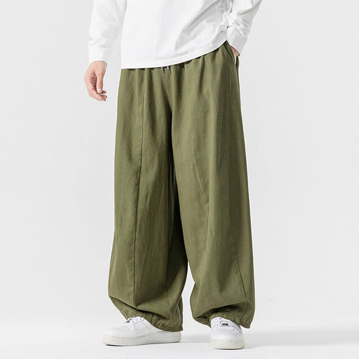 Buddha Stones Fall Casual Simple Drawstring Solid Cotton Long Pants Men's Straight Leg Pants With Pockets - image 21