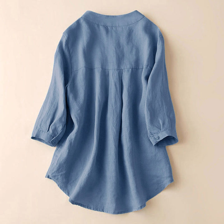 Buddha Stones Casual Women's V-neck Three Quarter Sleeve Design Plain Shirt - image 2
