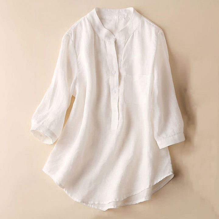 Buddha Stones Casual Women's V-neck Three Quarter Sleeve Design Plain Shirt - White - US12，UK/AU16，EU44 (3XL) - image 12
