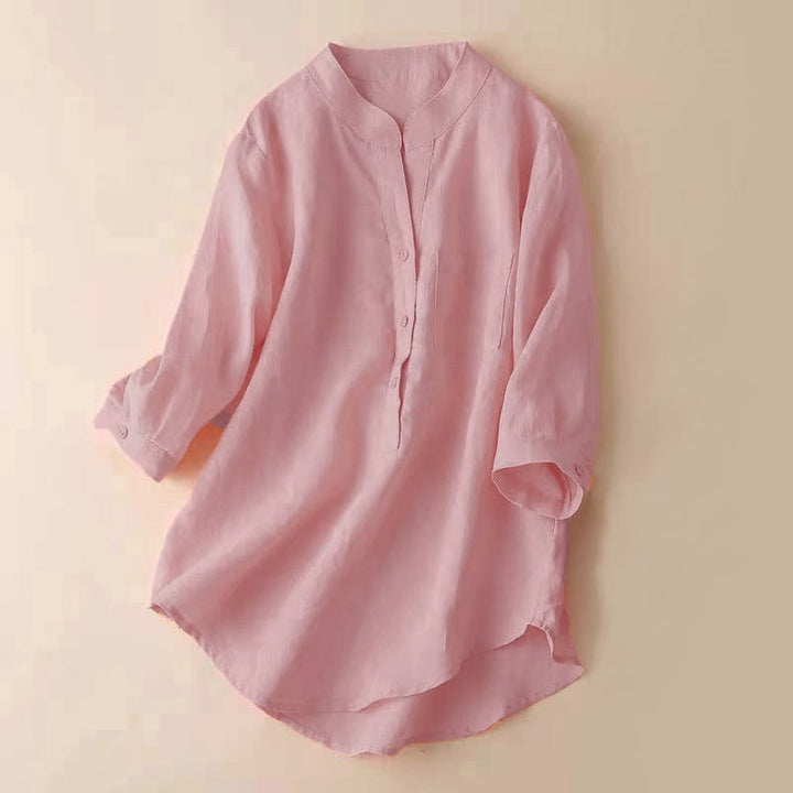 Buddha Stones Casual Women's V-neck Three Quarter Sleeve Design Plain Shirt - 	Salmon - US12，UK/AU16，EU44 (3XL) - image 7