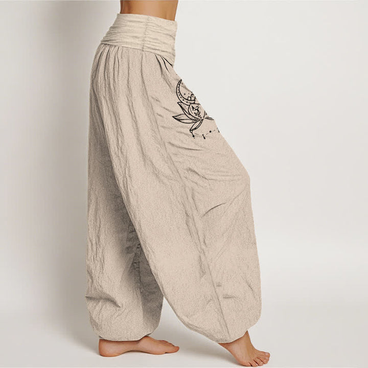 Buddha Stones Pure Cotton Lotus Moon Pattern Women's Elastic Waist Harem Pants - image 12