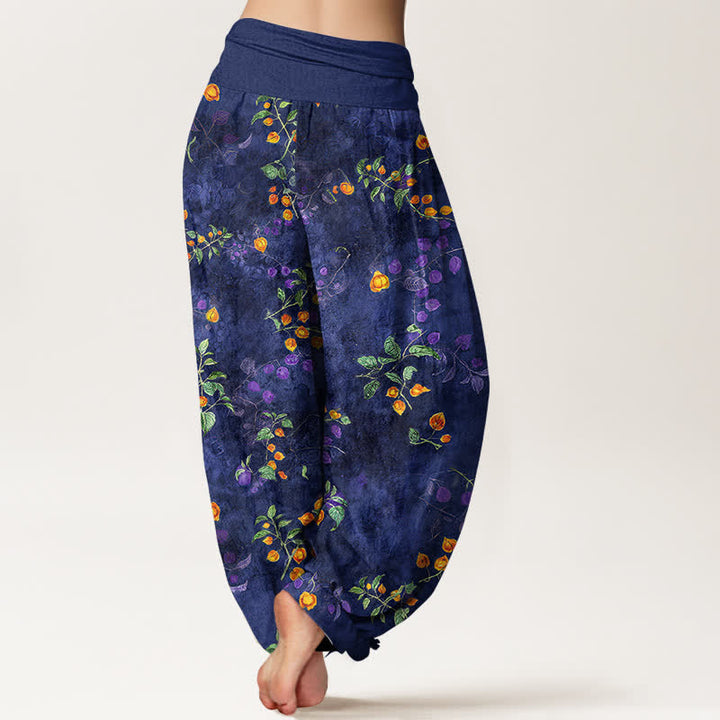 Buddha Stones Cotton Orange Blossom Vine Pattern Women's Elastic Waist Harem Pants - image 2
