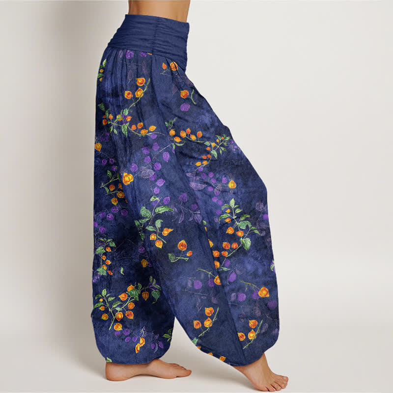 Buddha Stones Cotton Orange Blossom Vine Pattern Women's Elastic Waist Harem Pants - image 1
