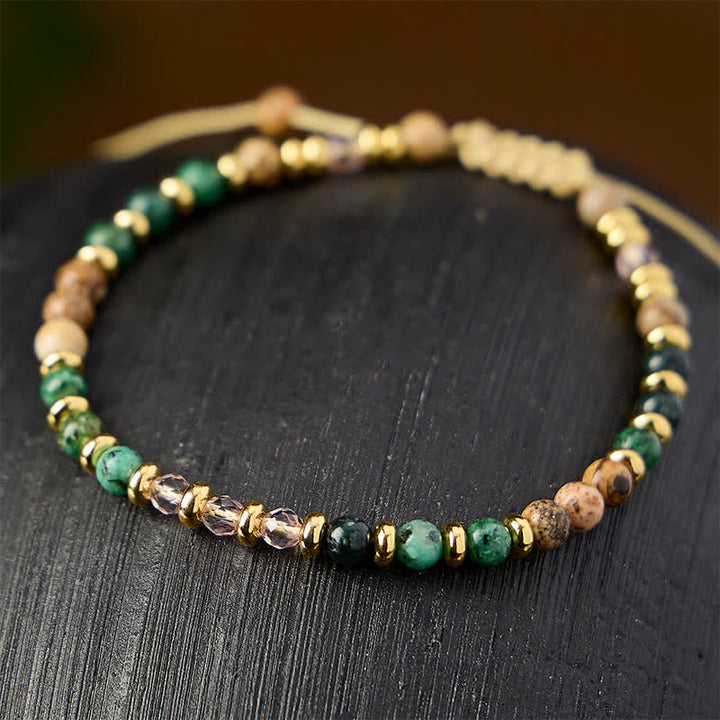 Buddha Stones 4mm African Turquoise Picture Jasper Pink Glass Bead Grounding Hand-Woven Bracelet - image 2