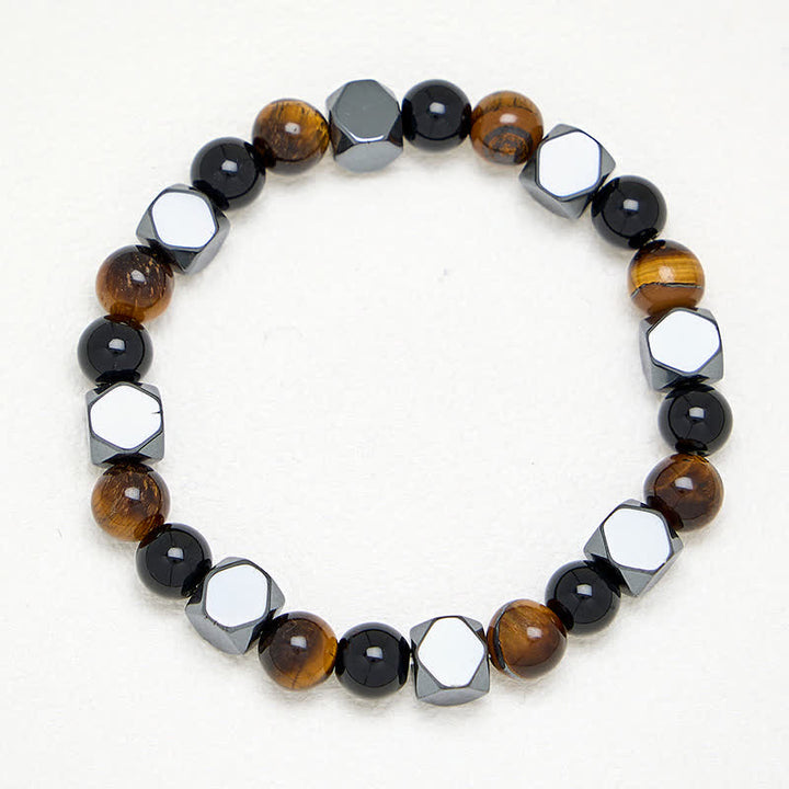 Buddha Stones Black Obsidian Tiger Eye Hematite Faceted Protection Bracelet - image 3