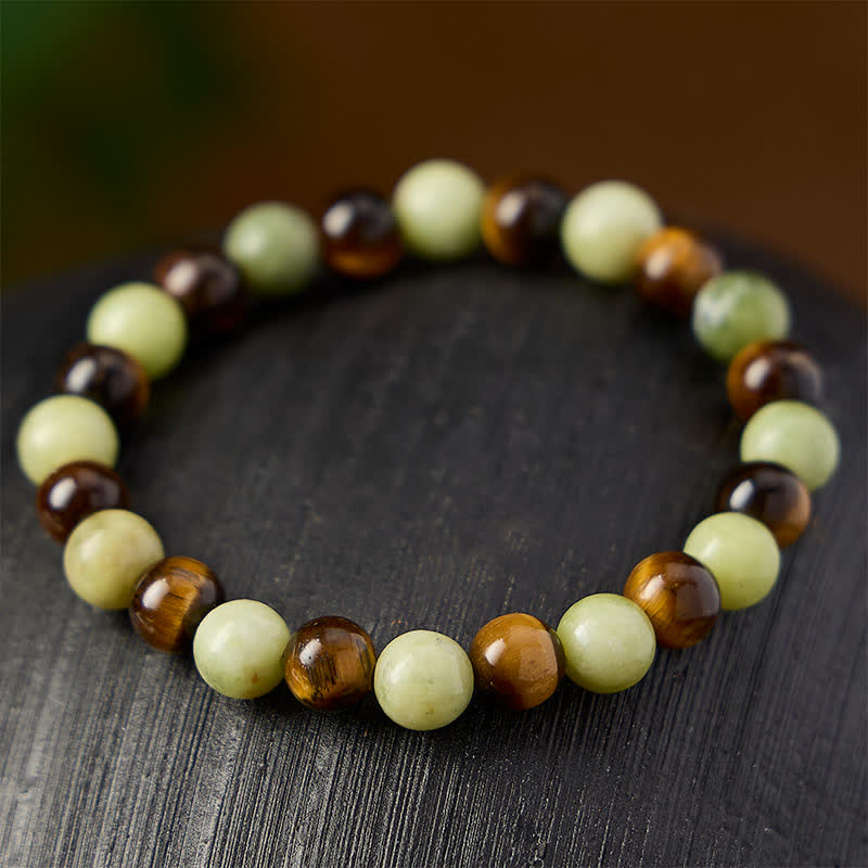 Buddha Stones Tiger Eye Jade Strength Round Beaded Bracelet - image 2