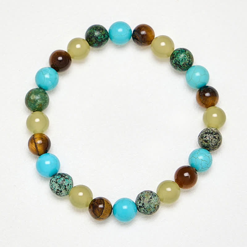 Buddha Stones Natural Tiger Eye Cyan Jade Turquoise Beaded Protection Bracelet - image 3