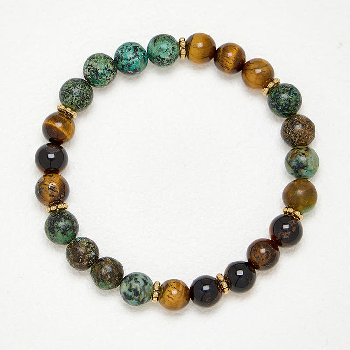 Buddha Stones Tiger Eye Malachite Green Agate Strength Beads Bracelet - image 3